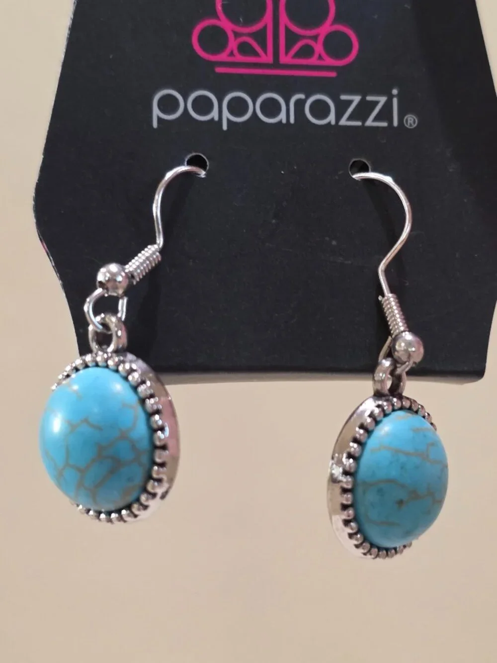 NOC Paparazzi Blue Marbled Round SW Style Silver Dangle Pierced Earrings NOS